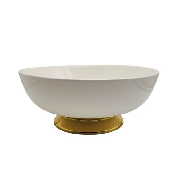 Large Kenilworth White Bowl Brass Pedestal Homer Laughlin 10" Vintage 1950s Dish - Picture 10 of 11